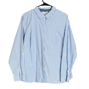 Croft & Barrow Womens 1X‎ Blue White Striped Long Sleeve Button Down Shirt